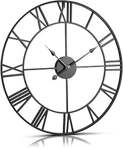 VEVOR Wall Clock, 24 in Wall Clock Roman Numerals, Battery Operated Non Ticking Classic Decorative Round Clocks, for Living Room Bedroom Office Kitchen Dining Room Home Decor Farmhouse, Black