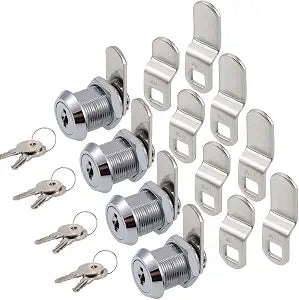 WOOCH Cabinet Cam Lock, 5/8 Inch Keyed Alike Cam Locks Secure File Drawer Door Mailbox Tool Box Dresser RV Cylinder Replacement Lock Hardware, Fits on 1/2" Max Panel Thickness (4 Pack) Chrome Finish