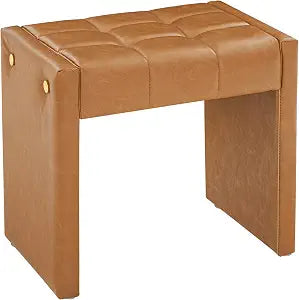 LUE BONA Modern Grid Tufted Vanity Bench Stool, 4.33'' Thick Chenille Upholstered Ottoman Footstool for Makeup Room, Bedroom & Living Room, 200lbs Capacity, Brown
