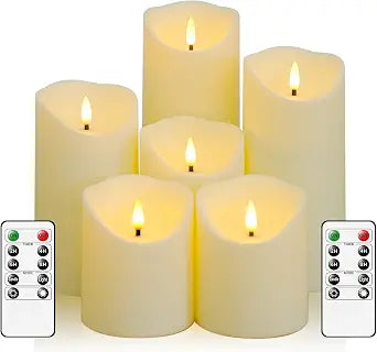 Fo32won Flameless Flickering Candles with Remote Timer, Set of 6 Ivory Led Battery Operated Candles for Home Decor Xmas Halloween (D3 x H3 3" 4" 5" 6" 7")