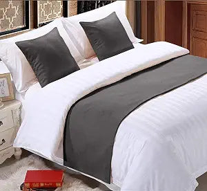 Bed Runner with 2 Piece Cushion Covers,| 800 TC, Luxury Decorative Bed Scarf, 100% Cotton, Hotel Quality Dark Grey, Cal King