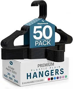 Utopia Home Plastic Hangers 50 Pack  Space Saving Clothes Hanger Black
