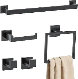 5 Pieces Towel Bar Set Matte Black Bathroom Hardware Accessories Set Stainless Steel Wall Mounted,23.6 Inch Towel Bar
