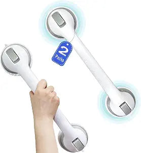 Shower Grab Bars for Seniors, Shower Handles for Elderly Suction Cup,2 Pack 16.15 Inch,Handicap Grab Bars for Bathtubs and Showers Wall, Bathroom Safety for Showers Walls Heavy Duty, No DrillingGrey