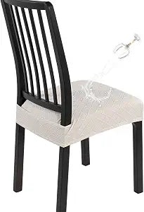 SearchI Waterproof Dining Chair Seat Covers Set of 6, Check Beige