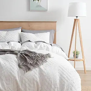 Boho Duvet Cover Twin - Boho Bedding White Duvet Cover, 2 Piece Textured Duvet Cover Set, Double Brushed Twin Duvet Cover with Zipper Closure, 1 Duvet Set 68x90 inches and 1 Pillow Sham