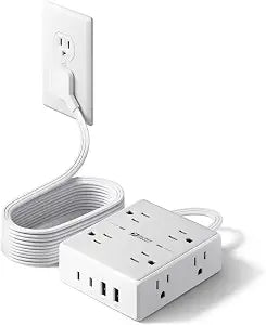 SUPERDANNY Extension Cord,Flat Plug Surge Protector Power Strip,10Ft