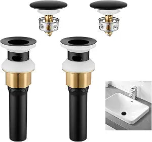 2 Pack Black Pop Up Bathroom Sink Drain with Overflow