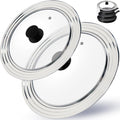 Universal Pan Lid 2 pcs, Stainless Steel Pot Lid Fit 11, 12, 13 Inch and 9, 10, 10.5 Inch Pots Pans and Skillets, Heat Resistant Stainless Steel and Tempered Glass Frying Pan Lids