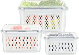 3 Pack Fruit Storage Containers for Fridge Berry Saver Lettuce Keeper
