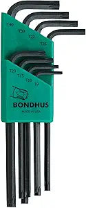 Bondhus 31834 Long Length Star-Tipped L-Wrenches, 8 Piece Set, sizes T9-T40