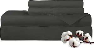 ROYALE LINENS 300 Thread Count 100% Long Staple Combed Cotton Sheet Set - 3 Piece Twin Bed Sheet 1 Fitted Sheet, 1 Flat Sheet, 1 Pillow Case - Breathable, Cool & Crisp Percale Sheet Set (Twin, Black)