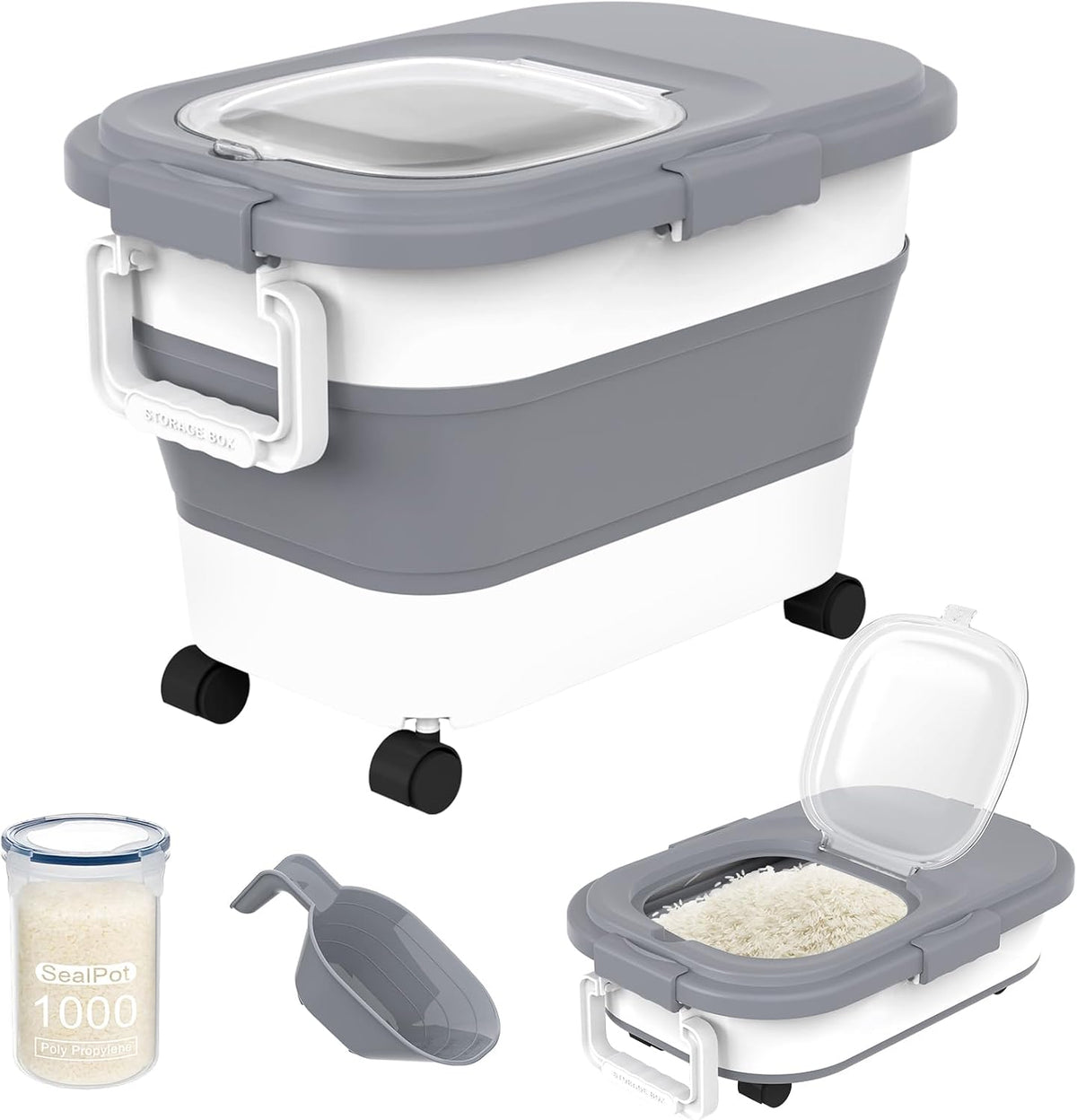HOYTAMDA 20-30Lbs Collapsible Rice Container,Food Storage Containers Wheels