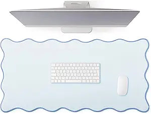 Hahafelt Large Scalloped Desk Mat Pad, Blue, 31.5 x 15.8 Inches