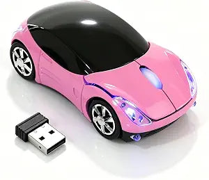 Pink Wireless MouseCar Computer Mouse1600DPI 2.4G with USB Reciver Cute Wireless Mouse for Computer for PC, Laptop, Tablet Win XP/Vista/7/ME/2000/Mac OS for Womens Office Girls GIF