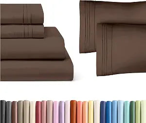 Brown 4-Piece Sheet Set & Pillowcase Bedding Bundle (Queen Size) - Complete Queen Sheet Set & 2 Pillowcases with Deep Pockets up to 16 inches - Comfy, Hotel Luxury Quality - Soft, Breathable & Cooling