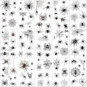 30 Sheets 200+ PCS Halloween Face Tattoos Realistic 3D Spider Web Fake Tattoos for Kids Halloween Temporary Tattoosï¿½ï¿½ï¿½ï¿½ï¿½ï¿½ï¿½ï¿½ï¿½Halloween Spider Web Temporary Tattoos Halloween Mak