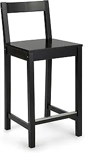 Amazon Basics Wooden Counter Height Bar Stool with Backrest for Kitchen Island, Home Bar, 24", Black, 1 Unit