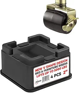 iPrimio Bed Risers 2" Lift, for Sofa and Desk, Square V Base, Black, 4 Pack