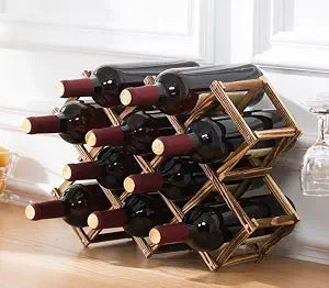 Foldable Wooden Wine Rack, 10-Bottle Countertop Wine Holder
