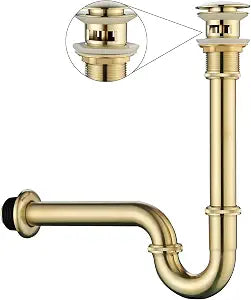 Bathroom Sink Stopper Set Bottle Trap, SUS304 1-1/4 inch Slip Inlet Drain Complete Kit, Lavatory Sink Stopper Set w/Overflow, General US/CA Standard, Brushed Gold