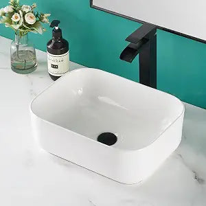 IKEBANA 16"X12" Oval Bathroom Vessel Sink, Above Counter Modern White Porcelain Ceramic Sink for Cabinet Lavatory, Vanity Sink Art Basin