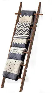 Farmhouse Wooden Blanket Ladder with Removable Hooks Brown 6-Tier