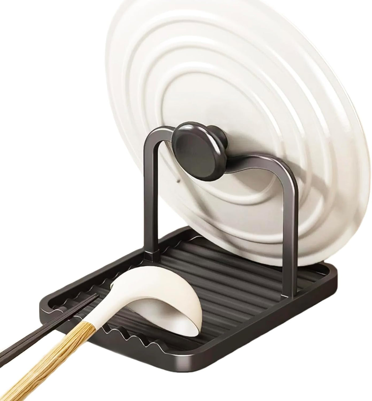 Anti-Rust Metal Spoon Rest with Lid Holder While Cooking, Black