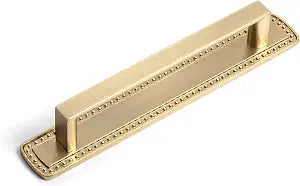 Goo-Ki 2 Pack Modern Zinc Alloy Cabinet Pull with Gilded Beaded Border Backplate-5''(128mm) Hole Centers Champagne Bronze Drawer Handles