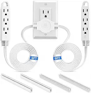 K KASONIC 12 FT Twin Extension Cord Power Strip, 3 Prong Flat Plug, White