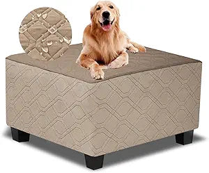Ottoman Cover Square,Waterproof Square Ottoman Covers Thick Slipcover for Living Room,Washable Storage Footstool Furniture Protector for Dogs,Pets,Light Brown,Small
