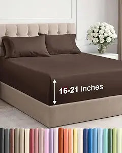 Extra Deep Pocket Queen Size Sheet Set - Breathable & Cooling - Brown