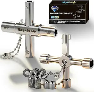 Sillcock Key and Radiator Key Set (6-Piece) - Includes 2 Water Meter Keys & 4 Bleeder Valves for 1/4, 9/32, 5/16, 11/32 Inch Outdoor Faucets, Spigots, and Radiators - Home & Commercial