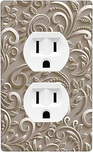 Brown Floral Vine Outlet Covers Faux French Scroll 1-Gang Duplex Wall Plate
