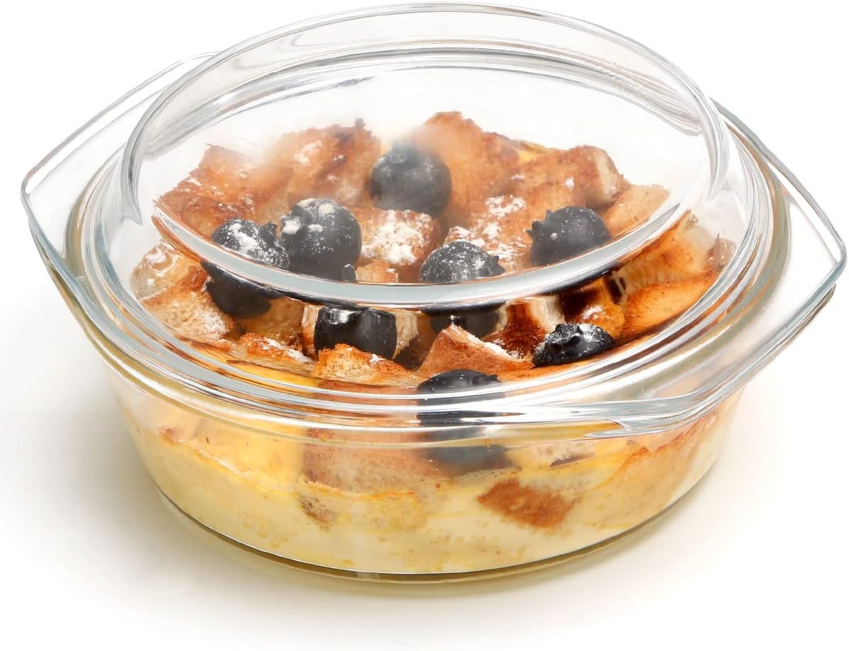 NUTRIUPS Small Round Glass Casserole Dish with lid, 0.65 L Mini glass bowl with glass lid, Microwave and Oven Safe