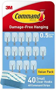 Command Small Clear Wire Hooks, 40 Hooks, 48 Strips