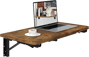 TEAMIX Wall Mounted Folding Table, Floating Desk for Small Spaces, Rustic