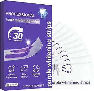 Purple Teeth Whitening Strips for Sensitive Teeth, Enamel Safe Whitening Strips to Remove Coffee Wine Smoking Stains, Non Slip Teeth Whitening Kit with Low Sensitivity Formula 14 Treatments