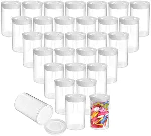 Juvale Film Canisters with Caps - 30-Count, 35mm, Clear - Plastic Cylinders with Lids - Clear Film Containers for Small Accessories