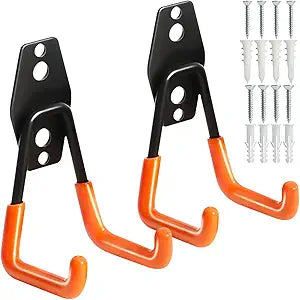 KURUI Heavy Duty Wall Hook for Hanging, 2 Pack Garage Tool Organizer Wall Mount, Metal Garage Storage Hooks for Ladder,Extension,Garden Tool, Small Utility Hook, Hose Holder for Outdoor and Indoors