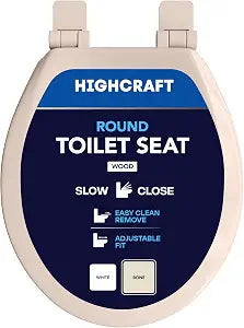 Highcraft B4TSWR Molded Wood Toilet Seat Slow Close ? Easy Remove ? Adjustable Hinge, Round, Bone