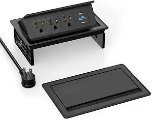 Recessed Conference Table Power Hub with 20W USB-C PD Fast Charging, Flush Mounted for Desks, Kitchens & RVs, 6FT Power Cord (Black)