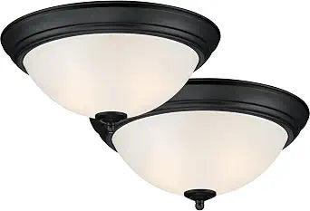 Designers Fountain Flush Mount Ceiling Light, 2-Pack, 13 Inch Frosted Glass Lighting Fixture for Kitchen, Bedroom, Bathroom, and Hallway, LED Bulbs Not Included, Matte Black