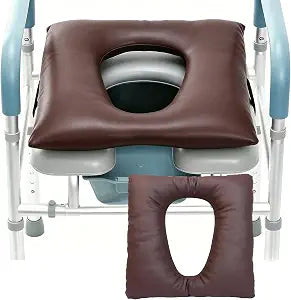 Bedside Commode Cushion, Soft Padded Toilet Seat with Fixing Straps, Waterproof PU Leather Pad for Seniors Elderly, Universal Fit Shower Seat Cushion for Commode Chair Toilet Seat (Coffee)