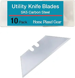 Utility Knife Blades Ten Pack - Box Cutter Blades Refills - 10 Heavy Duty SK5 High Carbon Steel Utility Razor Blade Replacement in Convenient Storage Box - Standard Size - Fits Most Cutters & Knives