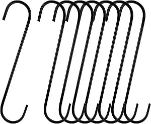 Tmtains 8 Pack Large S Hooks for Hanging Heavy Duty 8 Inch Long S Hooks for Hanging Plants Steel Metal Hanger Black Extension Hook for Closet Hanging Jeans Clothes Bird Feeders Garden Indoor Outdoor