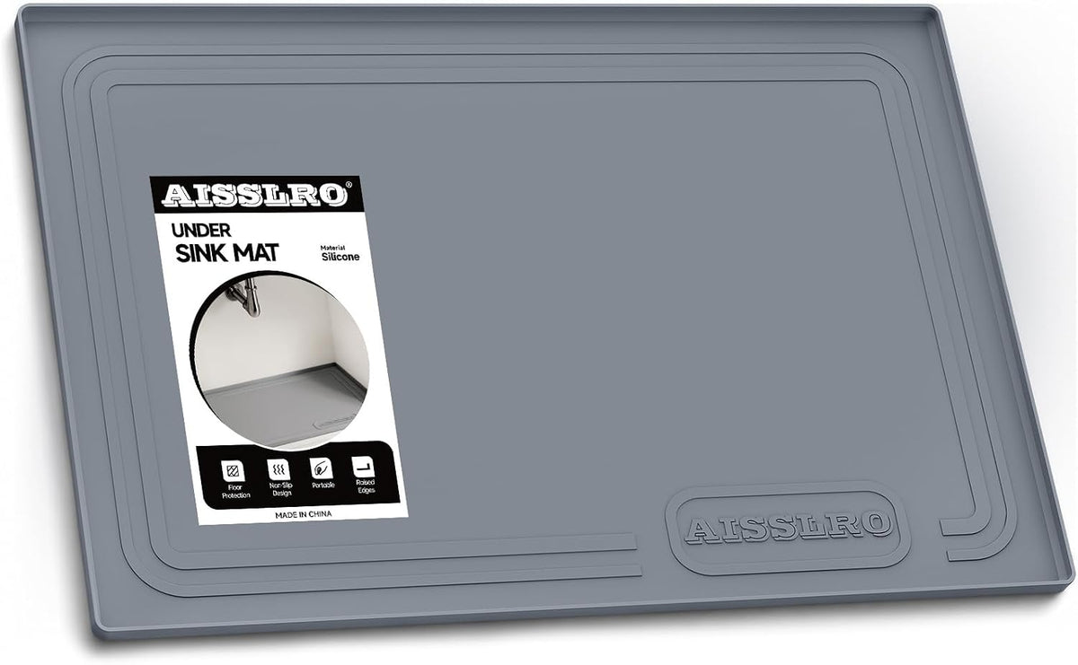 Aisslro Waterproof Under Sink Mat 25"x19", Silicone Mat, Dark Gray