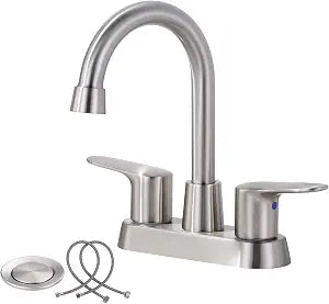 4 Inch Bathroom Faucets 2 or 3 Hole, 2 Handle Bathroom Sink Faucet, 360 Swivel Spout Lavatory Vanity Sink Faucet with Water Supply Lines & Pop Up Drain