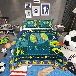 Erosebridal Softball Comforter Set Twin for Girls Women Kids,Sports Theme Bedding Sets Softball Decor for Girls Boys Bedroom,Ball Games Bedding Comforter Sets Patchwork Plaid Quilt Bed Set 2Pcs