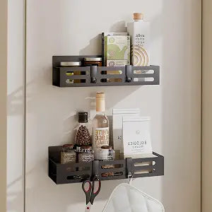 SETBAOO 2 Pack Magnetic Spice Rack for Refrigerator, Black Magnetic Shelf and Fridge Kitchen Cabinet Organizers Storage Seasoning Organization Mini Shelves, Organizadores de Cocina